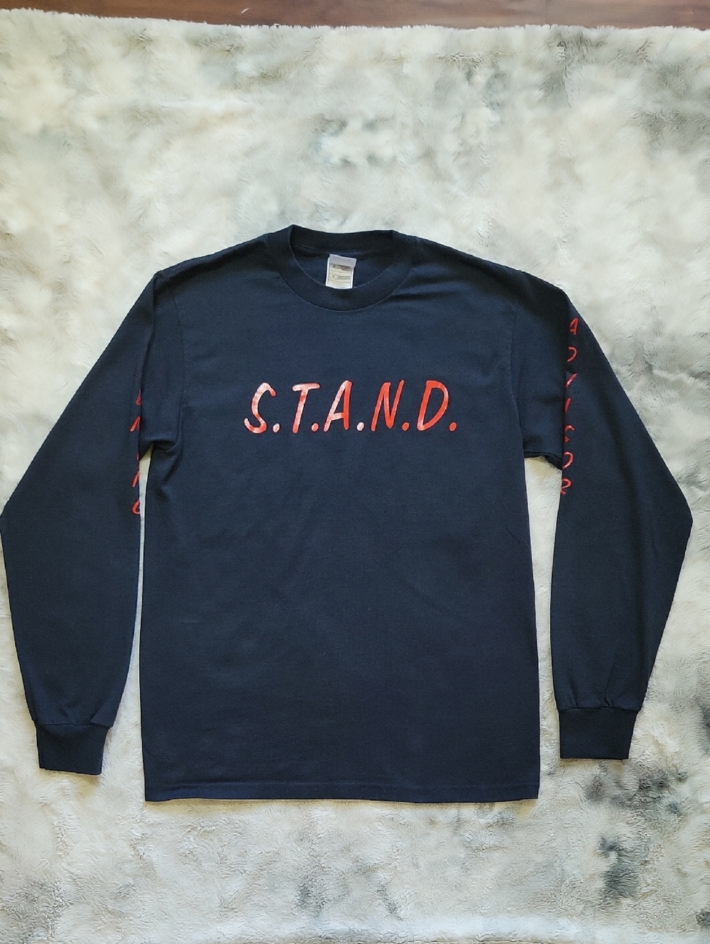 Y2K Friut Of The Loom Best Black Long Sleeve S.T.A.N.D. Graphic T-shirt Unisex M